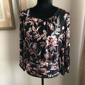 WHBM Floral Burnout Draped Blouse Sz 10